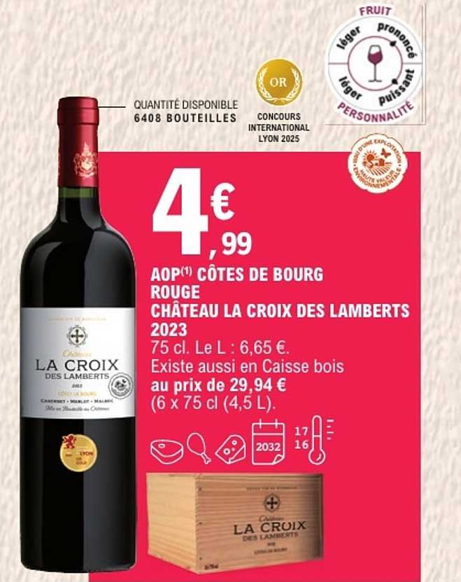AOP(1) CÔTES DE BOURG ROUGE CHÂTEAU LA CROIX DES LAM BERTS 2023