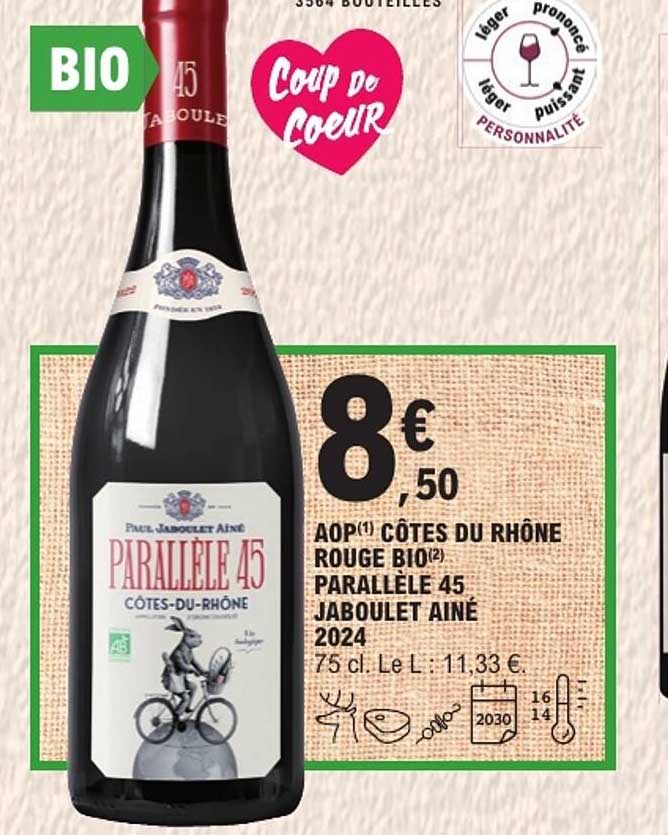 AOP(1) CÔTES DU RHÔNE ROUGE BIO(2) PARALLELE 45 JABOULET AINÉ 2024