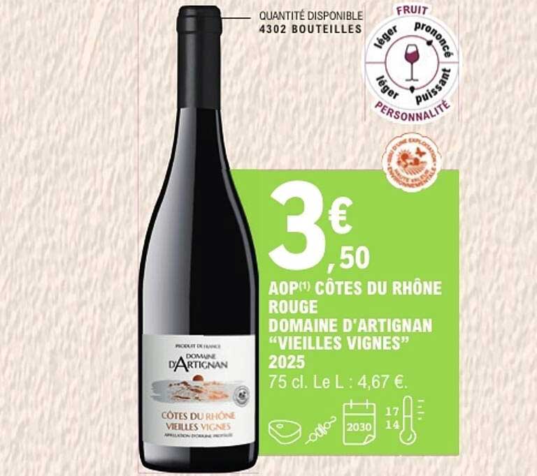 AOP(1) CÔTES DU RHÔNE ROUGE DOMAINE D'ARTIGNAN “VIEILLES VIGNES” 2025