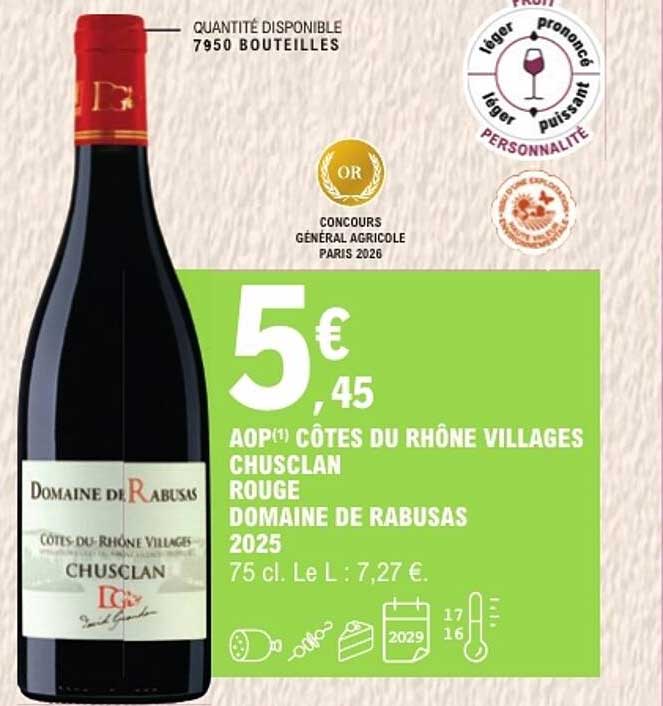 AOP(1) CÔTES DU RHÔNE VILLAGES CHUSCLAN ROUGE DOMAINE DE RABUSAS 2025