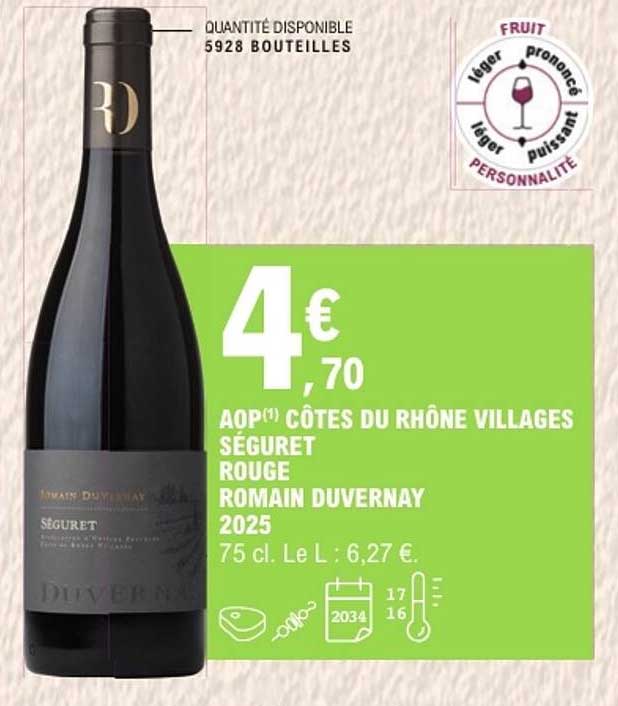 AOP(1) CÔTES DU RHÔNE VILLAGES SÉGURET ROUGE ROMAIN DUVERNAY 2025