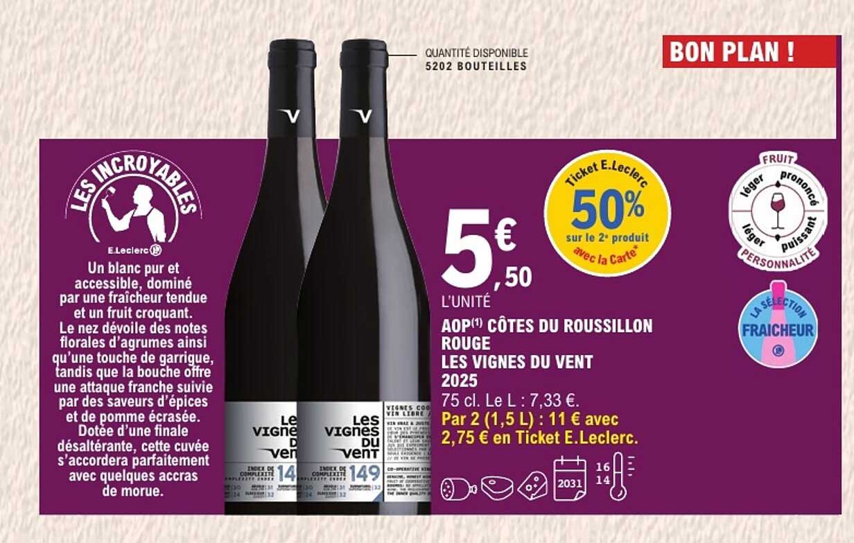 AOP(1) CÔTES DU ROUSSILLON ROUGE LES VIGNES DU VENT 2025