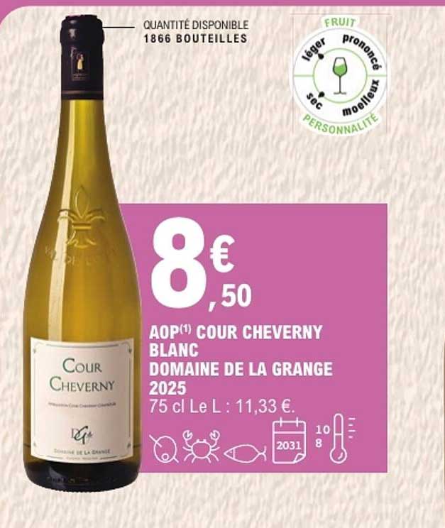 AOP(1) COUR CHEVERNY BLANC DOMAINE DE LA GRANGE 2025 75 cl Le L : 11,33 €.