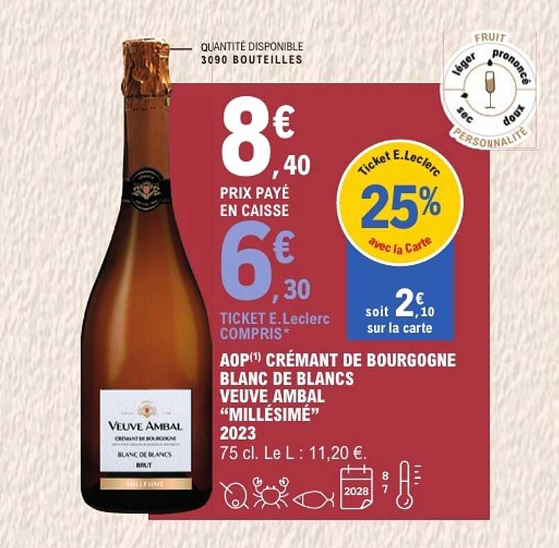AOP(1) CRÉMANT DE BOURGOGNE BLANC DE BLANCS VEUVE AMBAL “MILLÉSIMÉ” 2023
