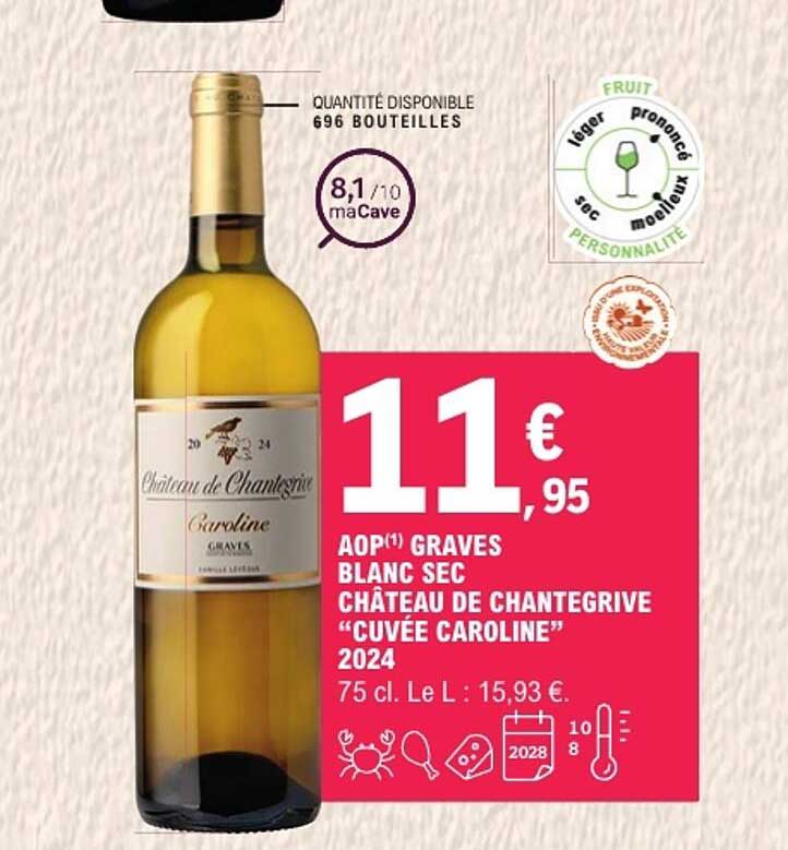 AOP(1) GRAVES BLANC SEC CHÂTEAU DE CHANTEGRIVE “CUVÉE CAROLINE” 2024