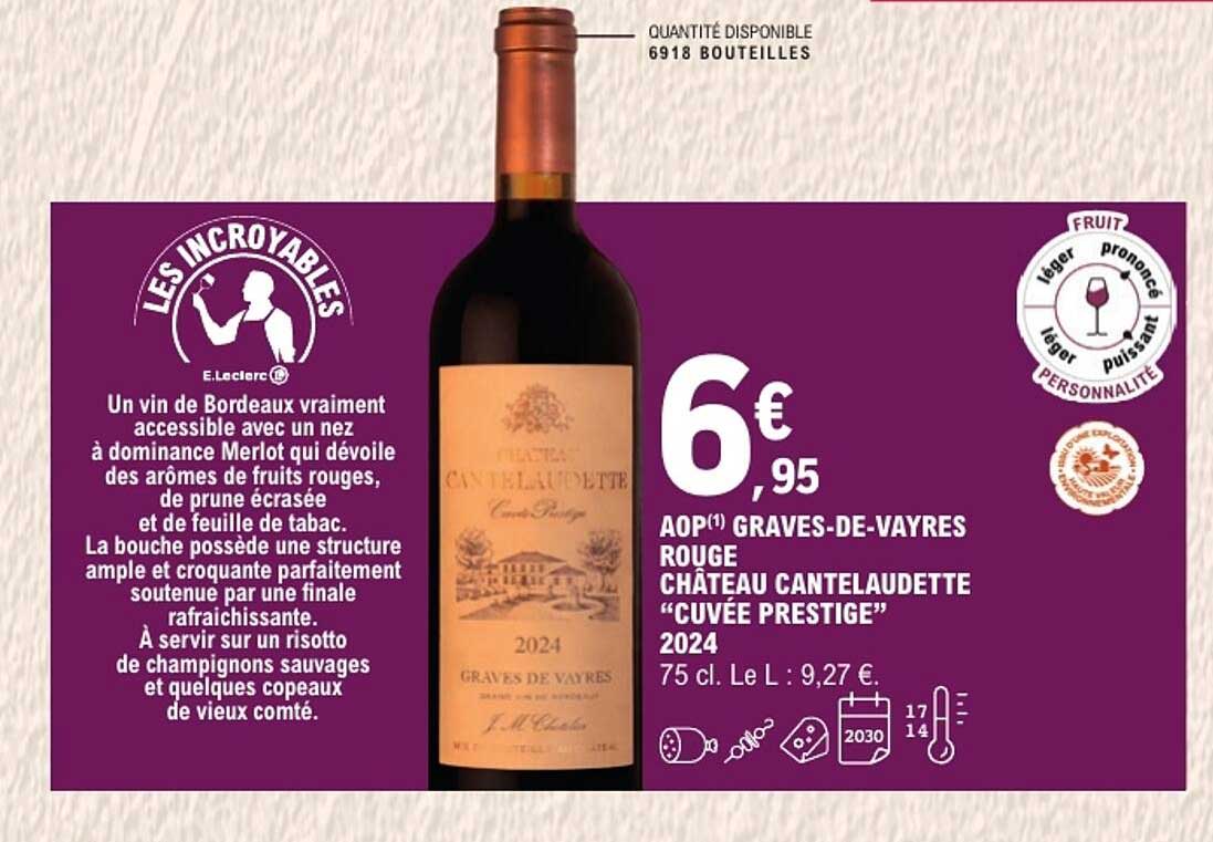 AOP(1) GRAVES-DE-VAYRES ROUGE CHÂTEAU CANTELAUDETTE “CUVÉE PRESTIGE” 2024