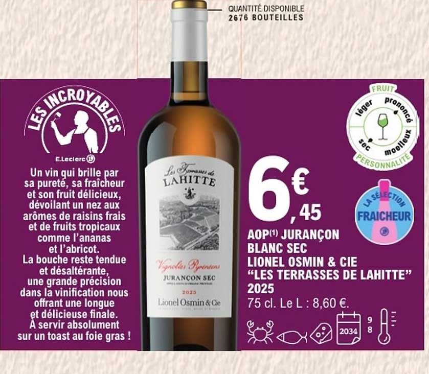 AOP(1) JURANÇON BLANC SEC LIONEL OSMIN & CIE “LES TERRASSES DE LAHITTE” 2025