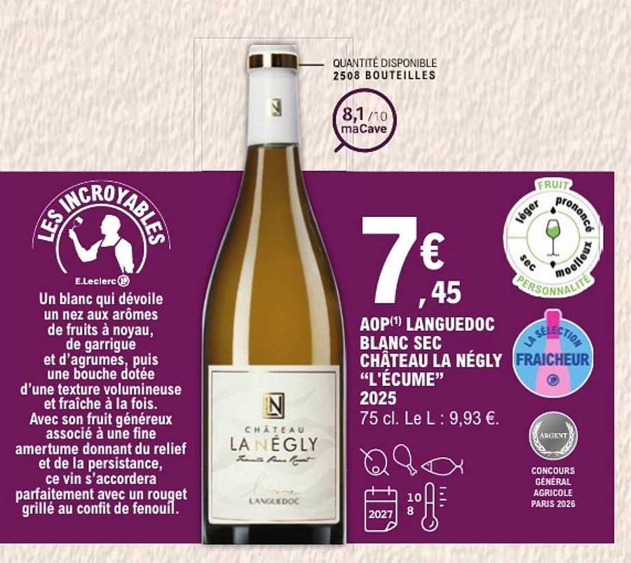 AOP(1) LANGUEDOC BLANC SEC CHÂTEAU LA NÉGLY “L'ÉCUME” 2025