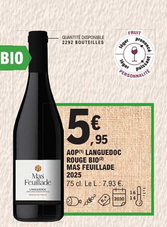 AOP(1) LANGUEDOC ROUGE BIO(2) MAS FEUILLADE 2025