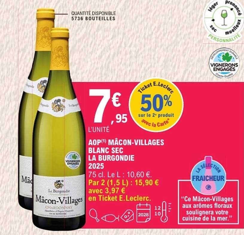 AOP(1) MÂCON-VILLAGES BLANC SEC LA BOURGOGNIE 2025