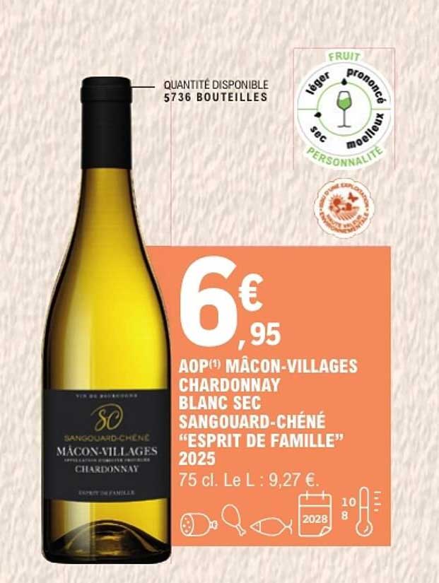 AOP(1) MÂCON-VILLAGES CHARDONNAY BLANC SEC SANGOUARD-CHÉNÉ “ESPRIT DE FAMILLE” 2025