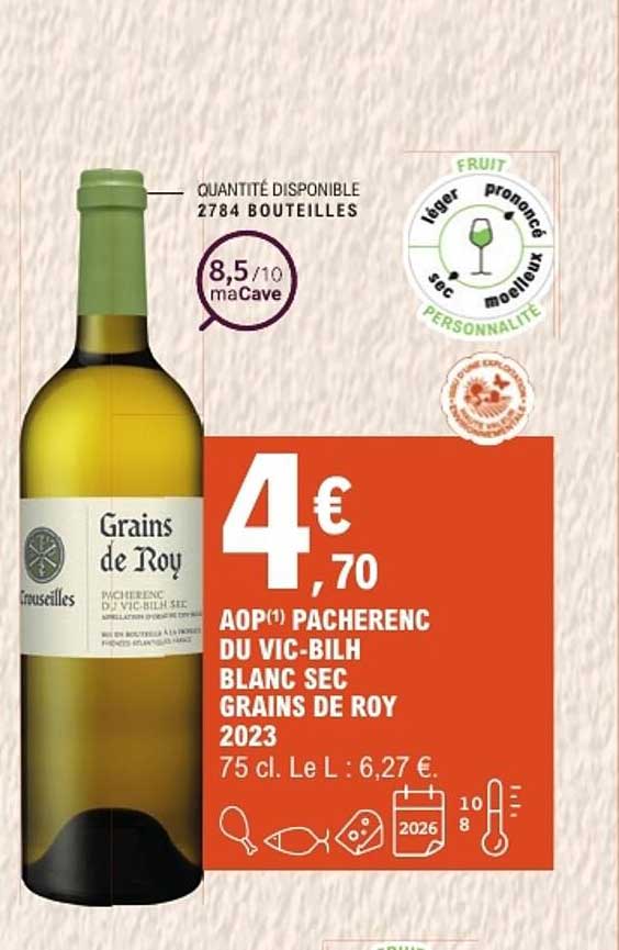 AOP(1) PACHERENC DU VIC-BILH BLANC SEC GRAINS DE ROY 2023