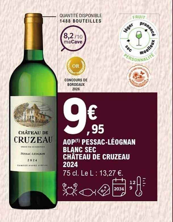 AOP(1) PESSAC-LÉOGNAN BLANC SEC CHÂTEAU DE CRUZEAU 2024