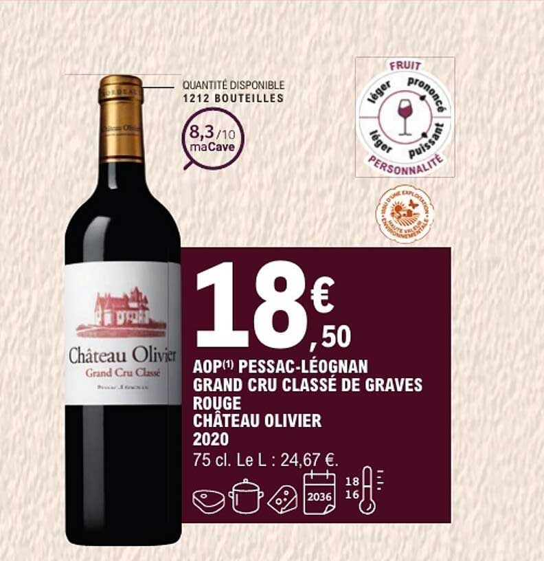 AOP(1) PESSAC-LÉOGNAN GRAND CRU CLASSÉ DE GRAVES ROUGE CHÂTEAU OLIVIER 2020