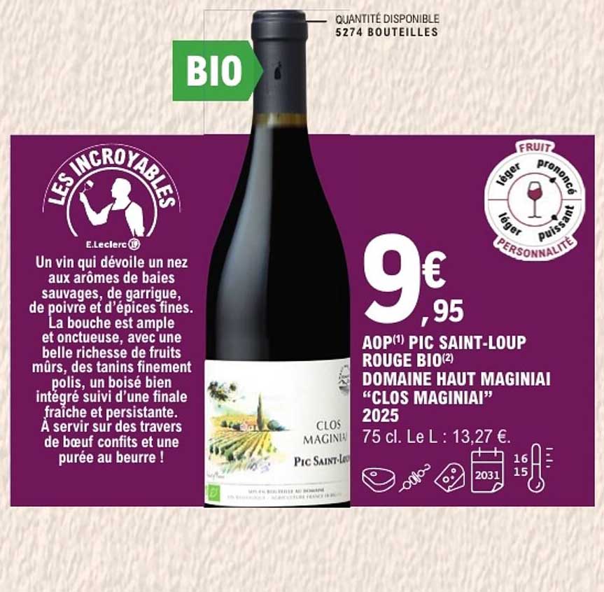 AOP(1) PIC SAINT-LOUP ROUGE BIO(2) DOMAINE HAUT MAGINIAI “CLOS MAGINIAI” 2025