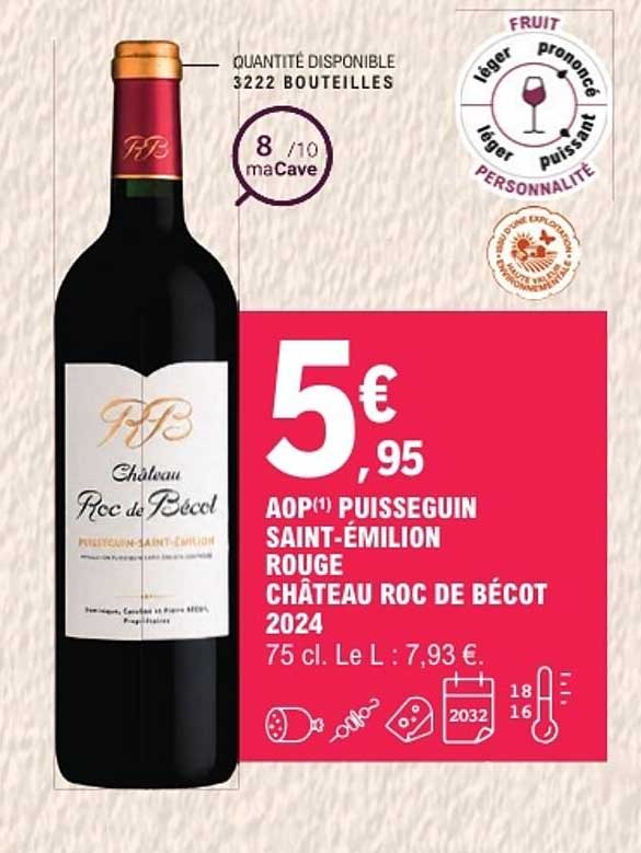 AOP(1) PUISSEGUIN SAINT-EMILION ROUGE CHÂTEAU ROC DE BÉCOT 2024