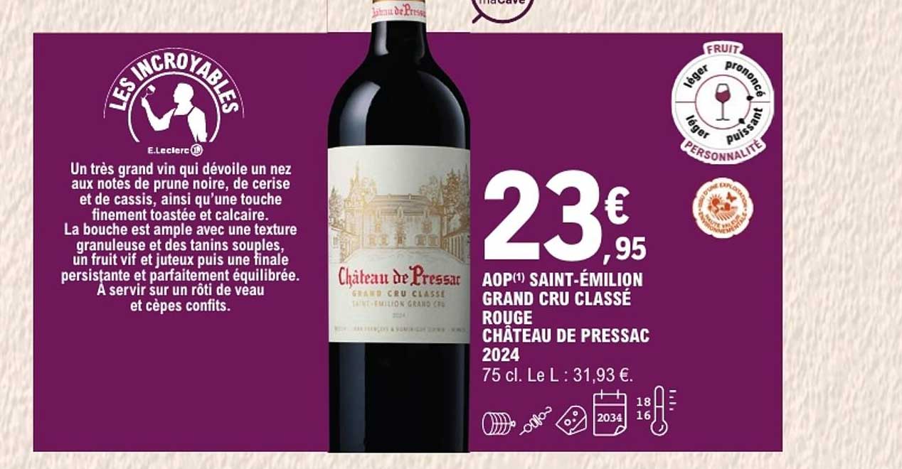 AOP(1) SAINT-ÉMILION GRAND CRU CLASSÉ ROUGE CHÂTEAU DE PRESSAC 2024