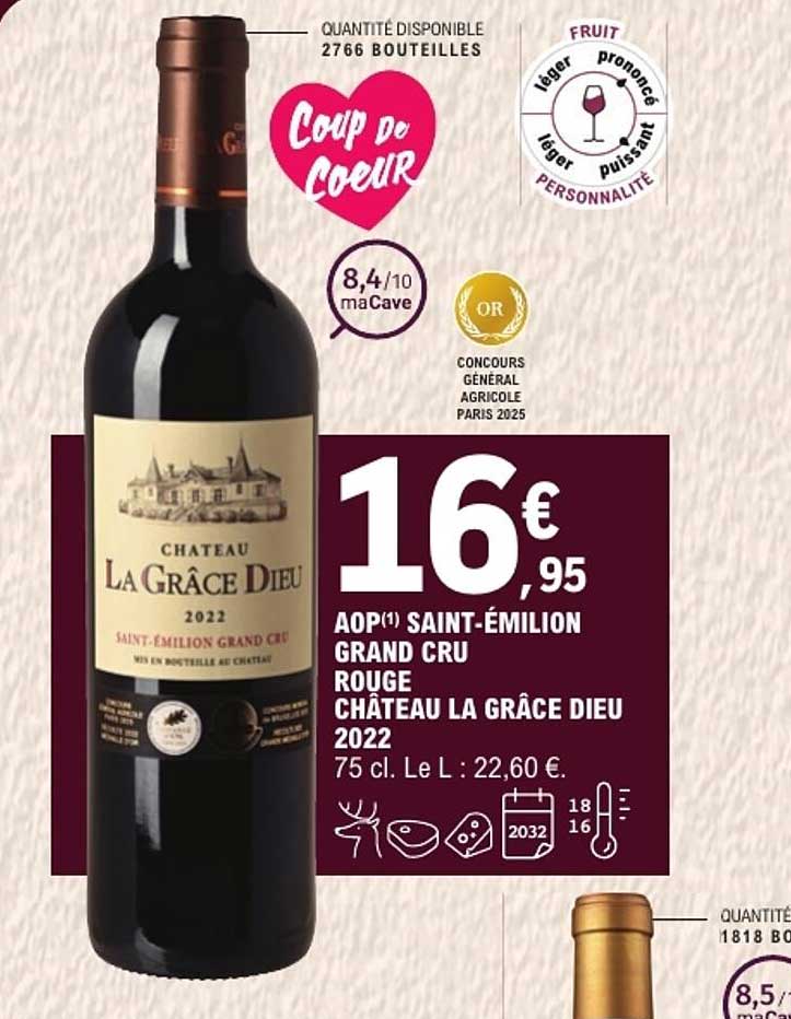AOP(1) SAINT-ÉMILION GRAND CRU ROUGE CHÂTEAU LA GRÂCE DIEU 2022