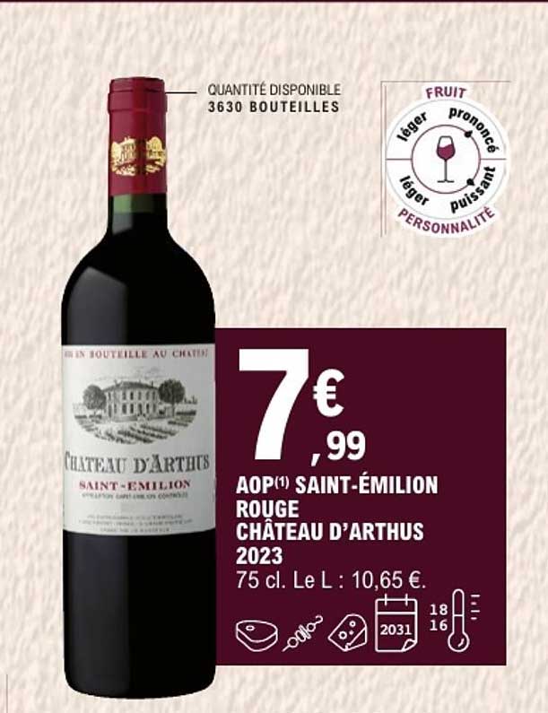 AOP(1) SAINT-ÉMILION ROUGE CHÂTEAU D’ARTHUS 2023