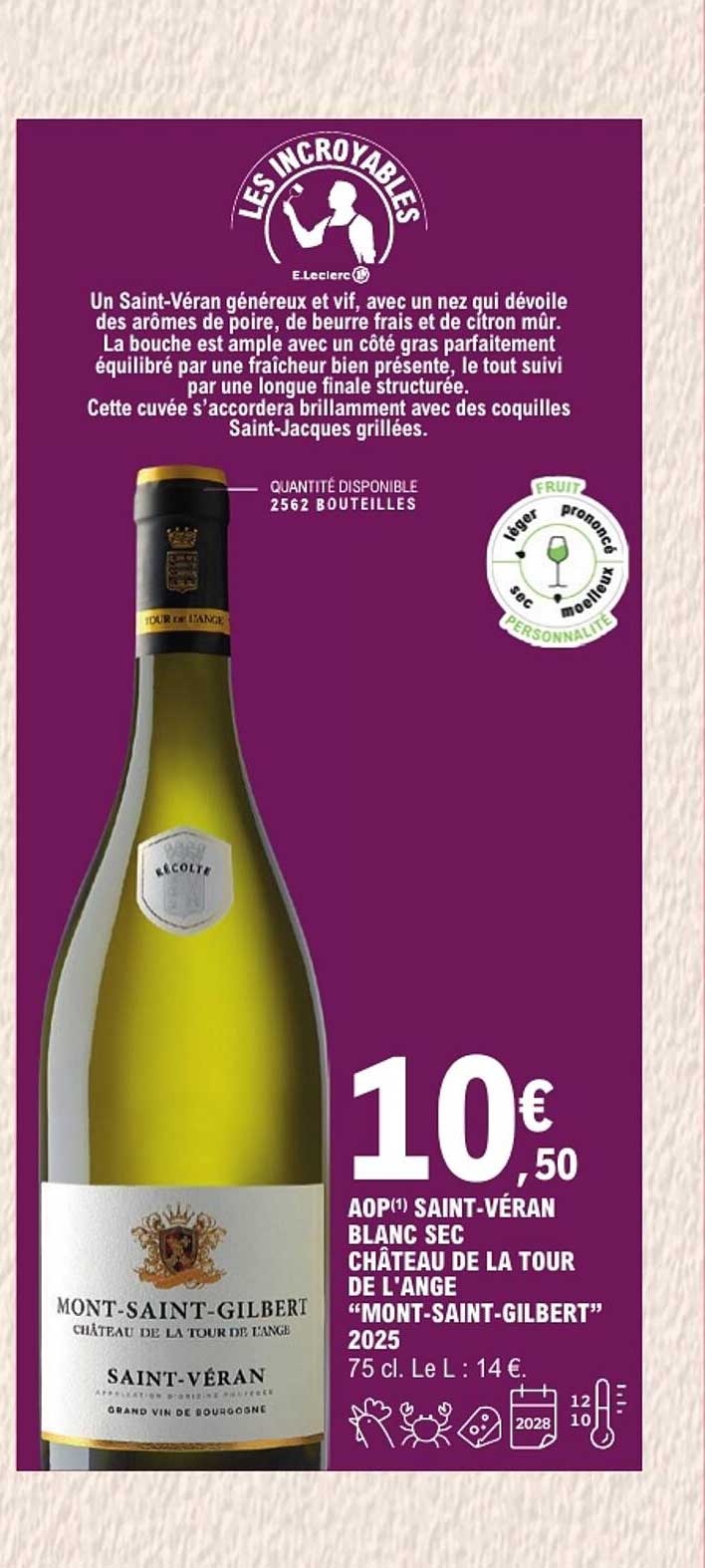 AOP(1) SAINT-VÉRAN BLANC SEC CHÂTEAU DE LA TOUR DE L'ANGE “MONT-SAINT-GILBERT” 2025