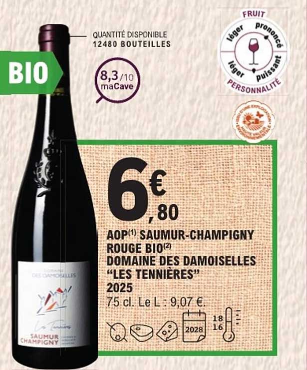 AOP(1) SAUMUR-CHAMPIGNY ROUGE BIO(2) DOMAINE DES DAMOISELLES "LES TENNIÈRES" 2025