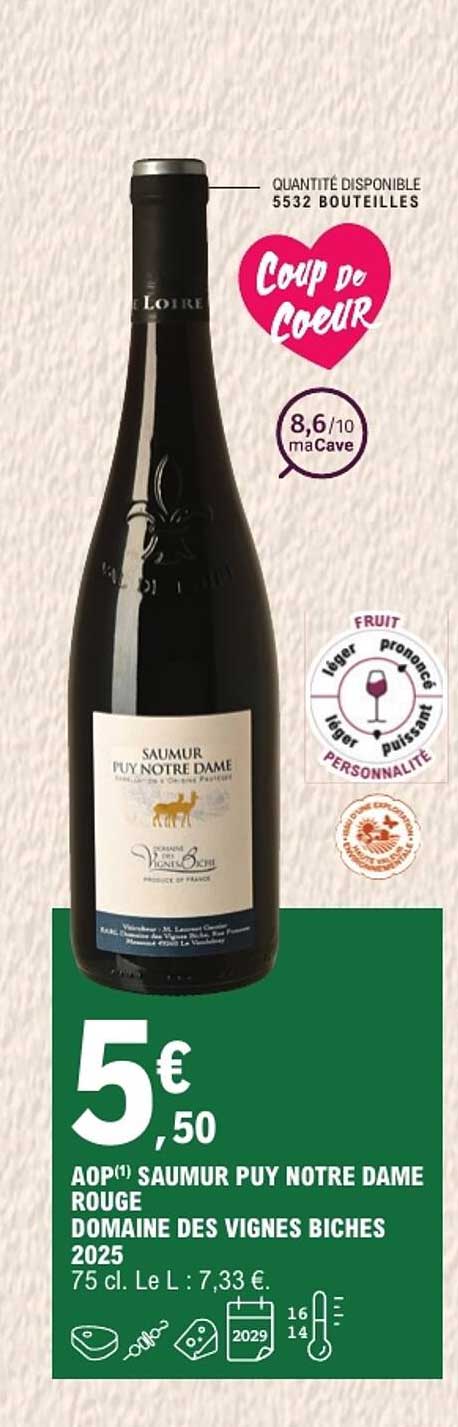 AOP(1) SAUMUR PUY NOTRE DAME ROUGE DOMAINE DES VIGNES BICHES 2025