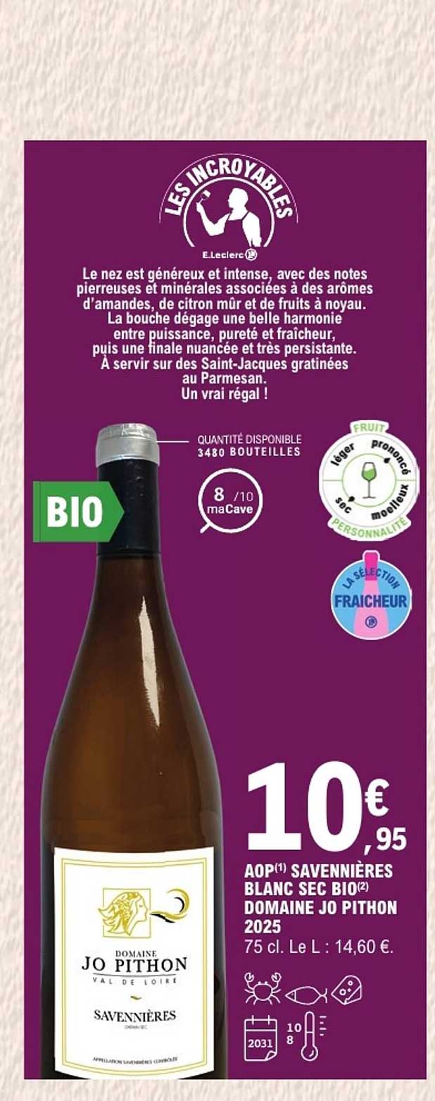 AOP(1) SAVENNIÈRES BLANC SEC BIO(2) DOMAINE JO PITHON 2025
