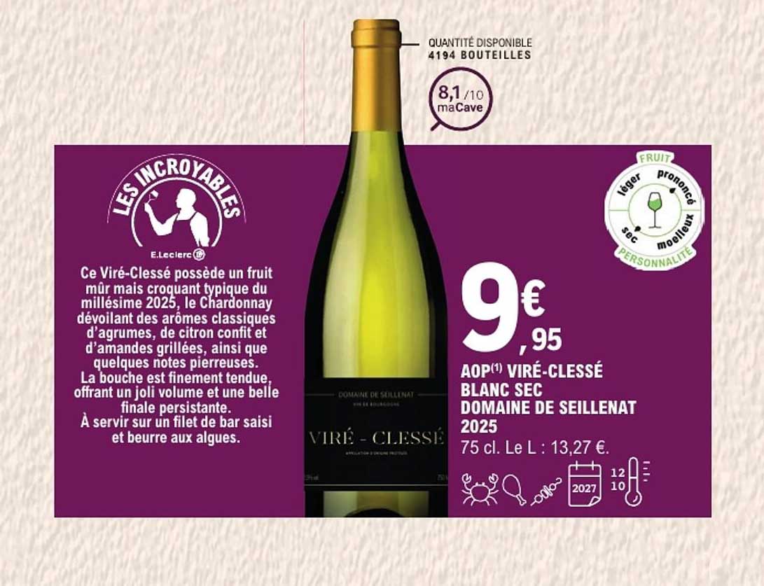 AOP(1) VIRÉ-CLESSÉ BLANC SEC DOMAINE DE SEILLENAT 2025