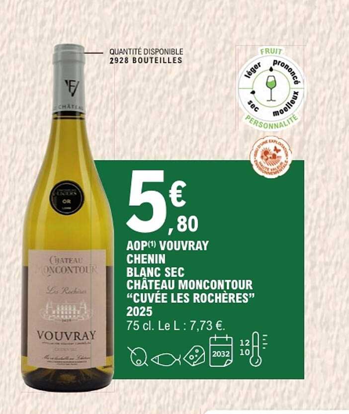 AOP(1) VOUVRAY CHENIN BLANC SEC CHÂTEAU MONCONTOUR “CUVÉE LES ROCHÈRES” 2025