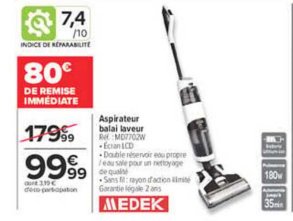 Aspirateur balai laveur