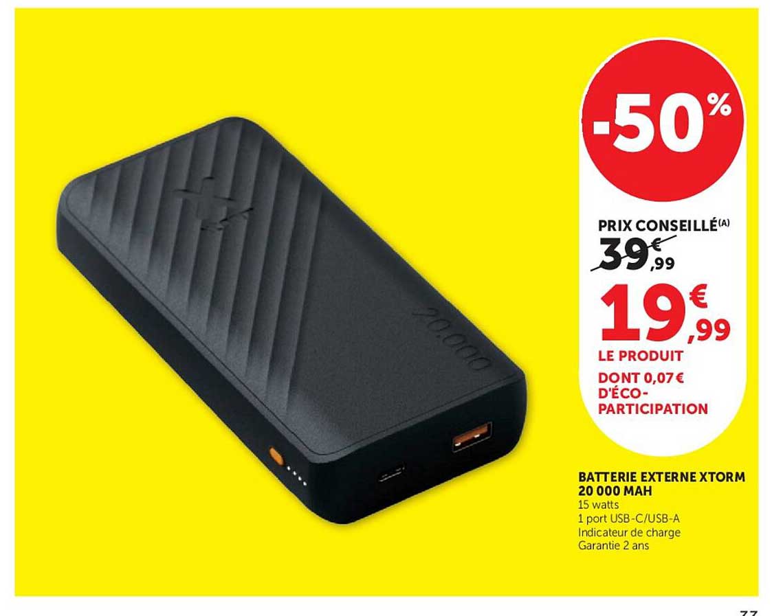 BATTERIE EXTERNE XTORM 20 000 MAH