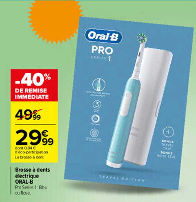 Brosse à dents électrique ORAL-B Pro Series 1: Bleu ou Rose