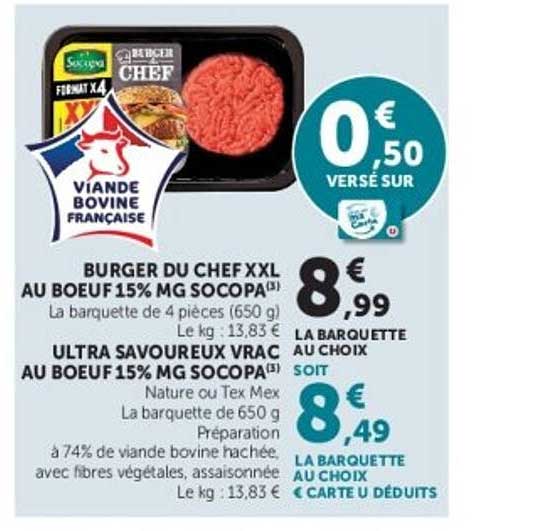 BURGER DU CHEF XXL AU BOEUF 15% MG SOCOPA