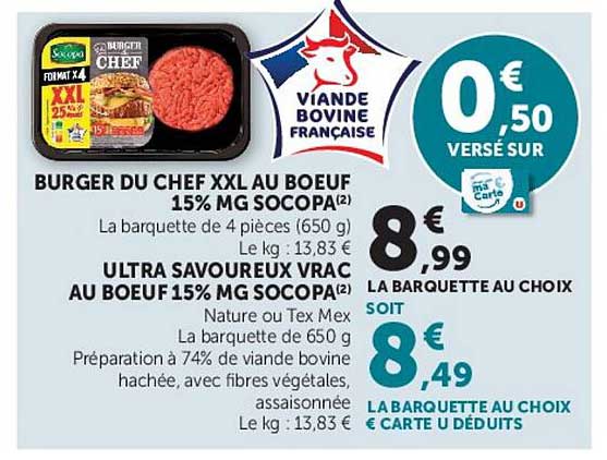BURGER DU CHEF XXL AU BOEUF 15% MG SOCOPA