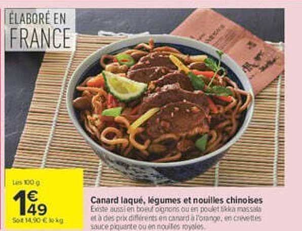 Canard laqué, légumes et nouilles chinoises