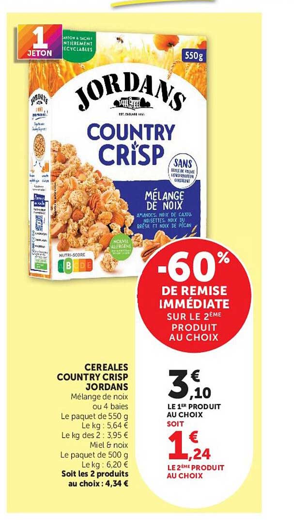 CEREALES COUNTRY CRISP JORDANS Mélange de noix ou 4 baies