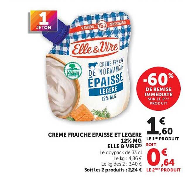 CREME FRAICHE EPAISSE ET LEGERE 12% MG ELLE & VIRE