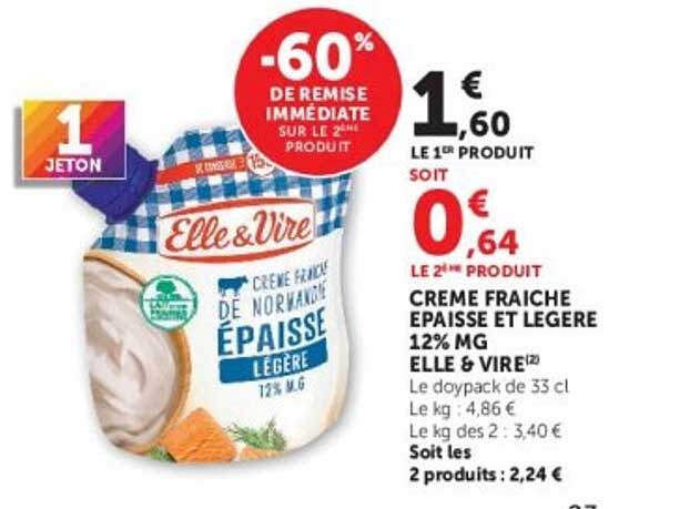 CREME FRAICHE EPAISSE ET LEGERE 12% MG ELLE & VIRE