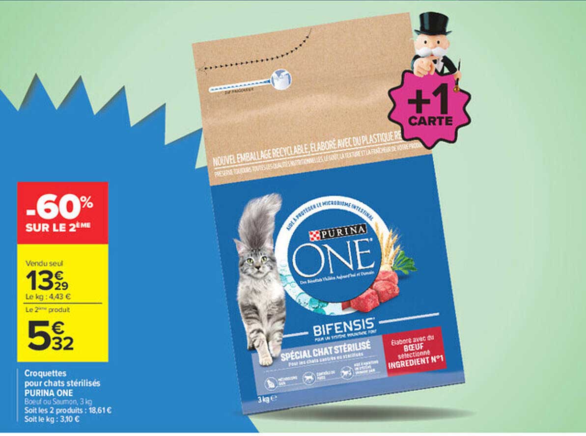 Croquettes pour chats stérilisés PURINA ONE Bœuf ou Saumon, 3 kg