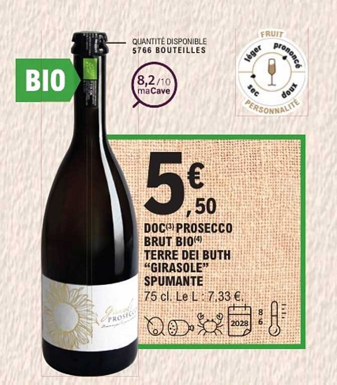 DOC(*) PROSECCO BRUT BIO(4) TERRE DEL BUTH “GIRASOLE” SPUMANTE