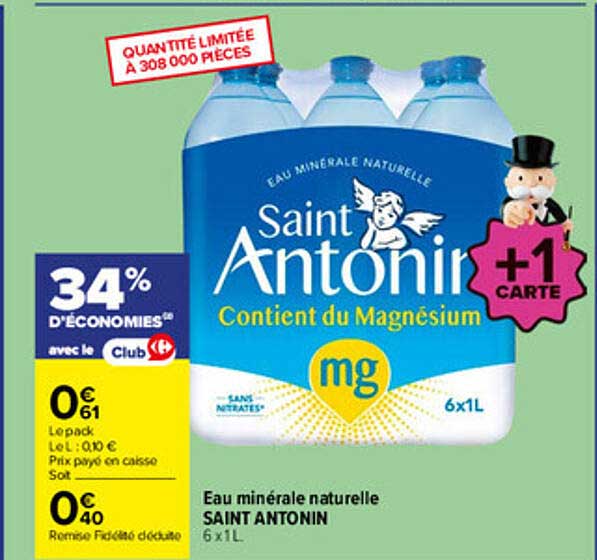 Eau minérale naturelle SAINT ANTONIN 6 x 1L