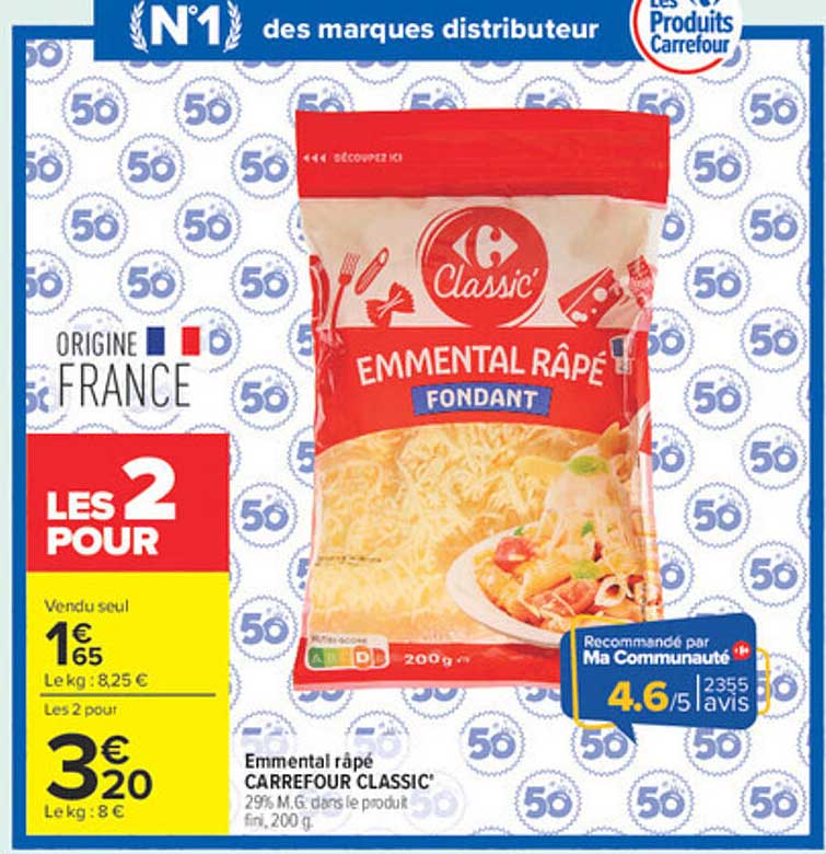 Emmental râpé CARREFOUR CLASSIC'
