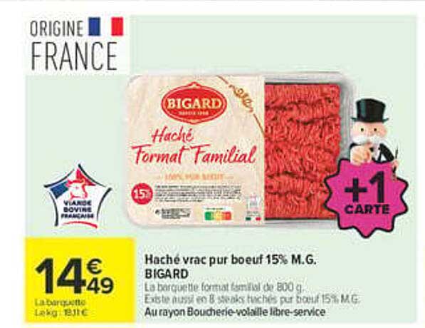 Haché vrac pur bœuf 15% M.G. BIGARD