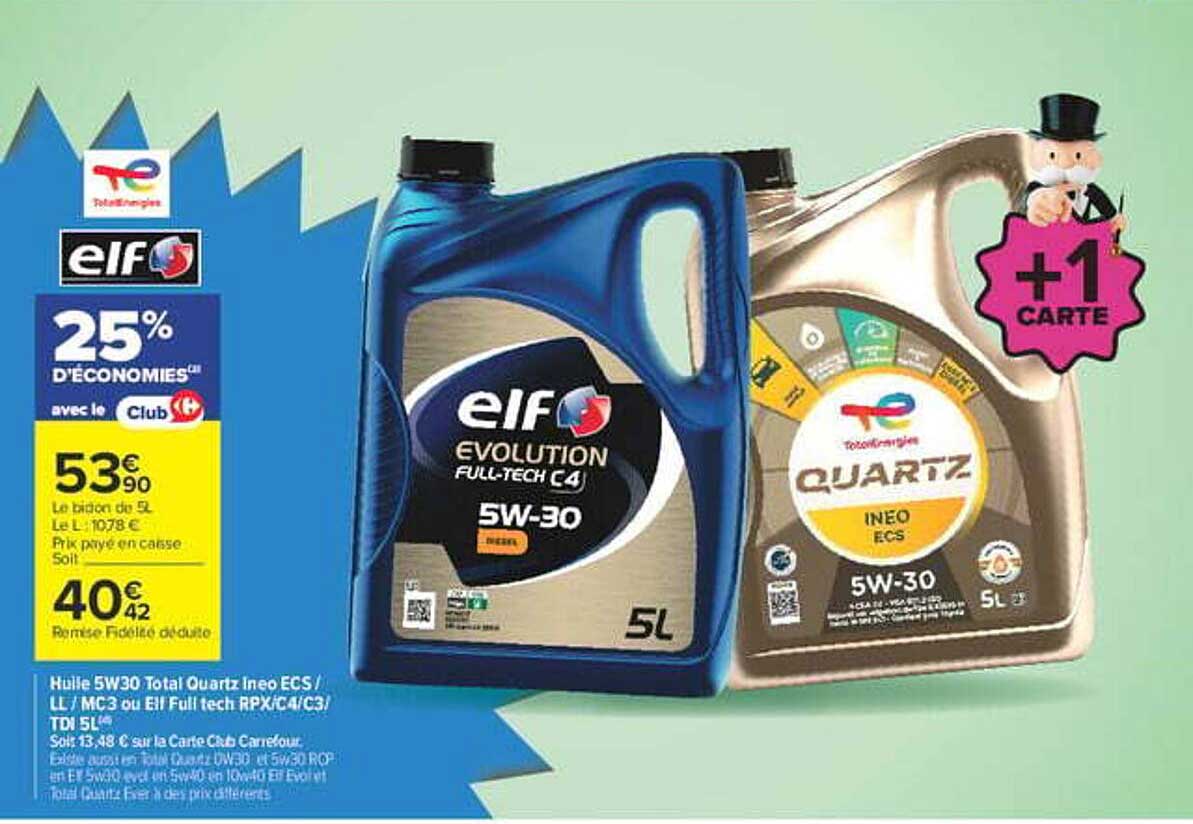 Huile 5W30 Total Quartz Ineo ECS / LL / MC3 ou Elf Full Tech RPX/C4/C3/TDI 5L