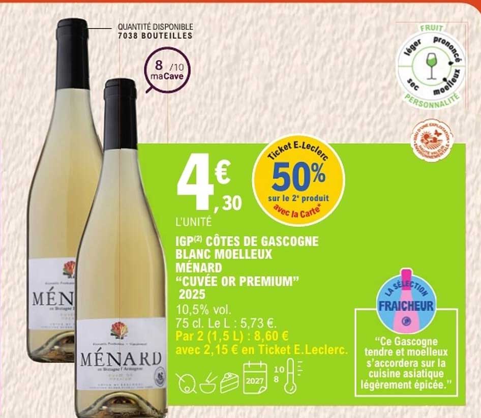 IGP Côtes de Gascogne blanc moelleux Ménard “Cuvée Or Premium” 2025