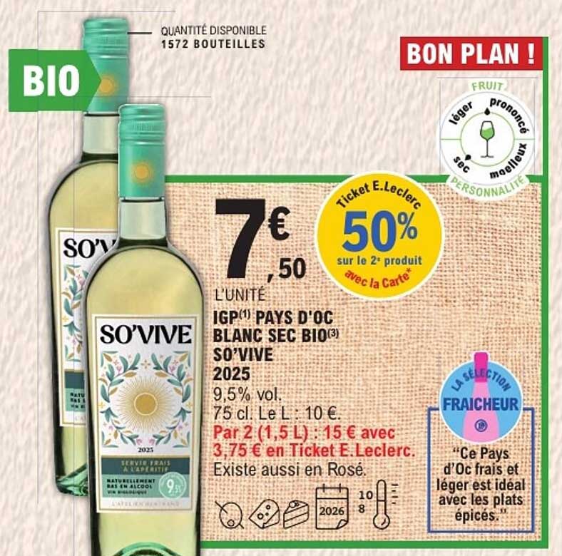 IGP PAYS D'OC BLANC SEC BIO SO'VIVE 2025