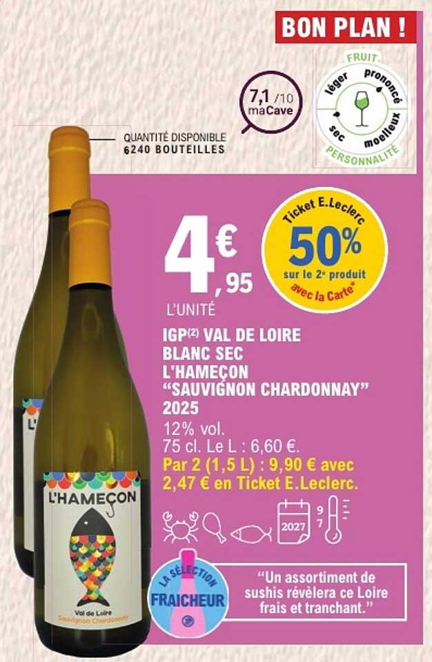IGP Val de Loire Blanc sec L'Hameçon “Sauvignon Chardonnay” 2025