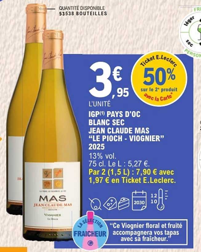 IGP(1) PAYS D'OC BLANC SEC JEAN CLAUDE MAS “LE PIOCH - VIOGNIER” 2025