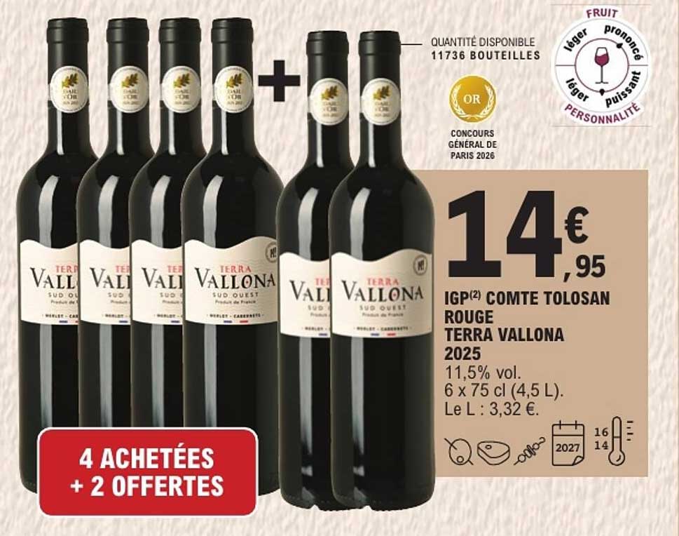IGP(2) COMTE TOLOSAN ROUGE TERRA VALLONA 2025