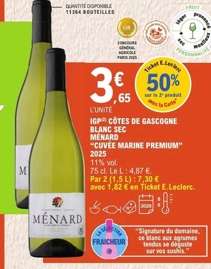IGP² CÔTES DE GASCOGNE BLANC SEC MÉNARD “CUVÉE MARINE PREMIUM” 2025